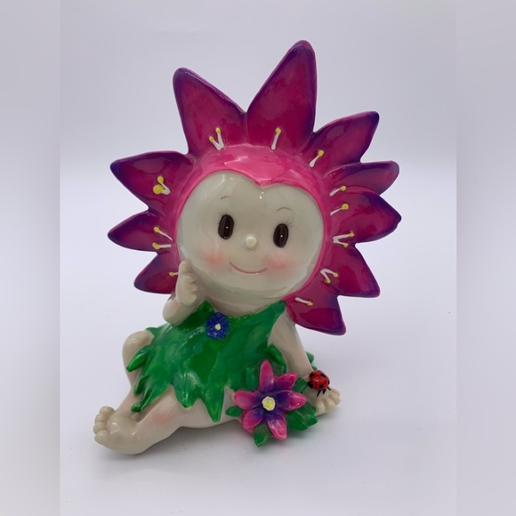 King Max Flower Baby 7” Coin Bank Colorful Fairy With Lady Bug - Picture 1 of 10